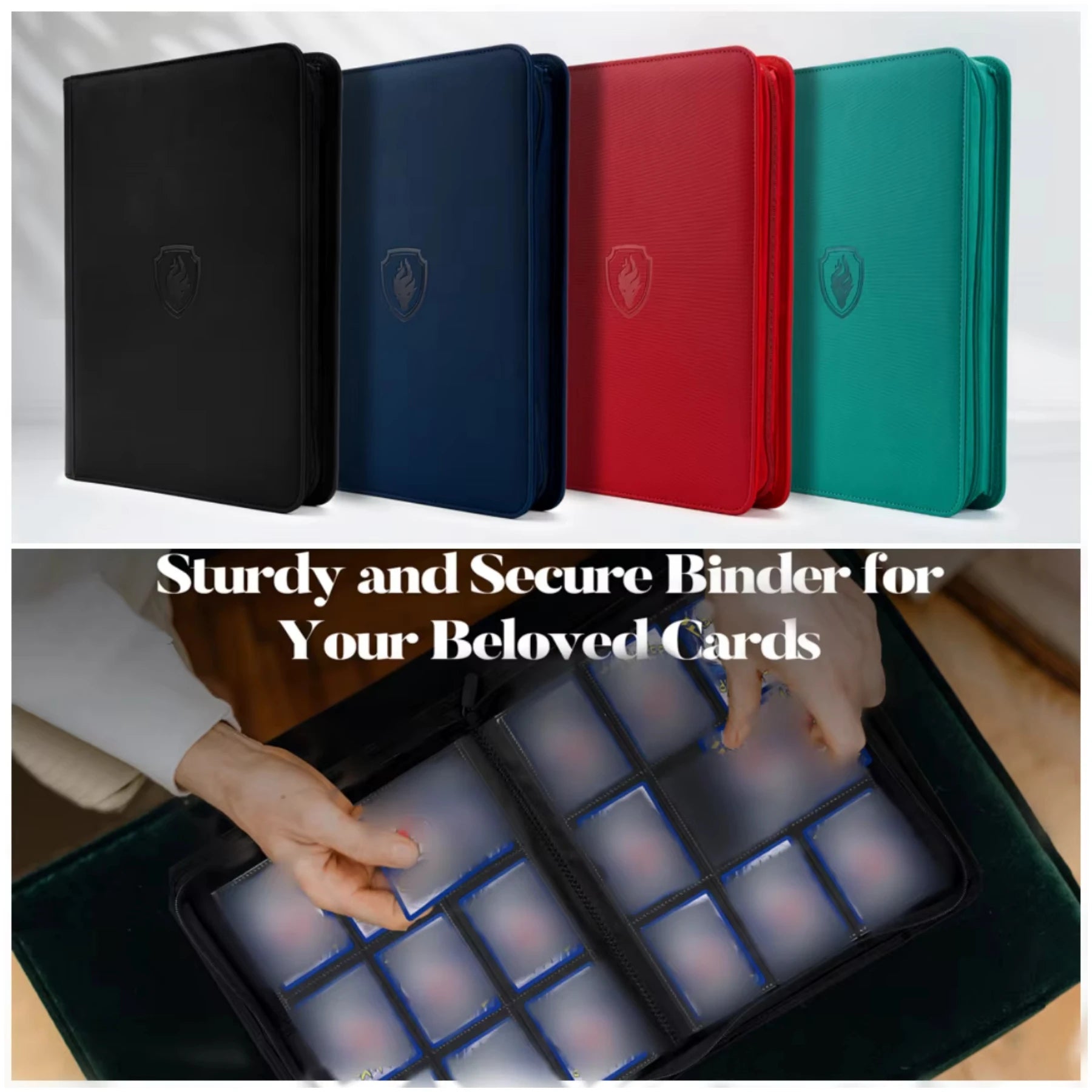 9 Pocket Zipper Card Binder 360 Trading Card Holder Book Premium PU Cover Zip Binder for Cards Durable Side Loading Card
