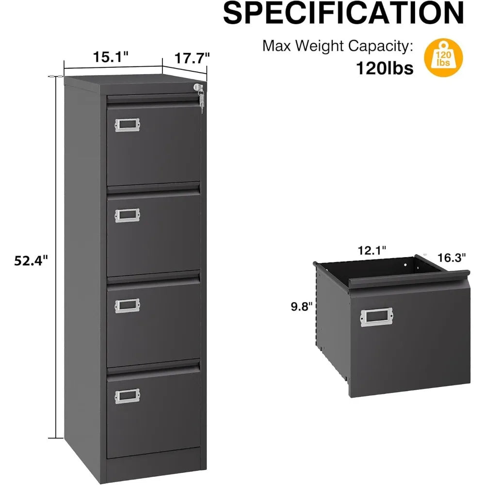 4 Drawer File Cabinet with Lock Metal Filing Cabinets Vertical Small Filing Cabinet Steel Lockable Storage Cabinets