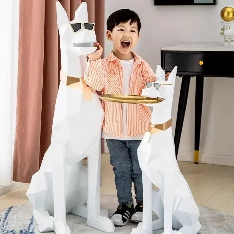 Giant Doberman Figure Side Table Large Dog Statue Plate Doberman Sculptures Luxury Living Room Decoration Home Decor