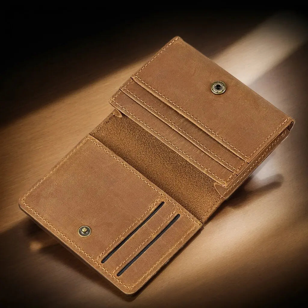 Vintage Crazy Horse Leather Credit Card Wallet Mens Real Cowhide Slim ID VIP Cards Bags Small - Khaki