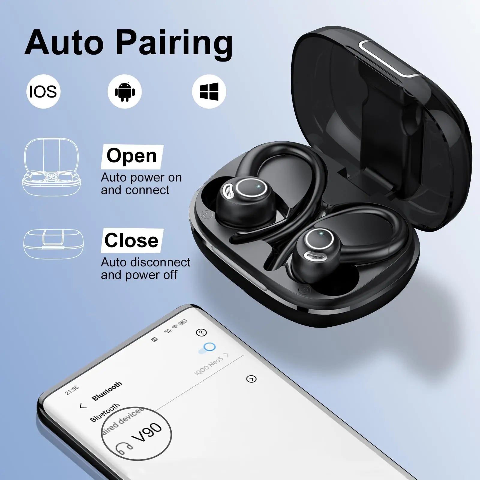 Headphones Wireless Earbuds Sport 48H Wireless Earphones with HD Mic IP7 Waterproof Earbud for Sports/Running/Workout.