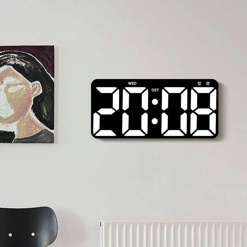 Minimalist LED Digital Wall Clock with Remote Control Adjustable Brightness Countdown Timer Modern Home Office Alarm