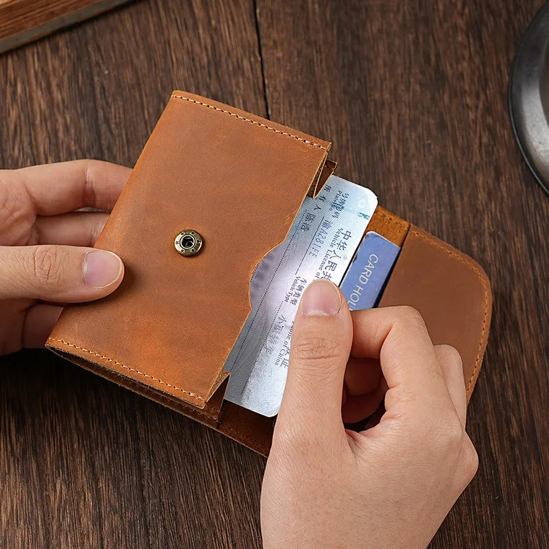 Vintage Card Holder Men Genuine Leather Credit Card Holder Small Wallet Money Bag ID Card Case Mini Purse for Male