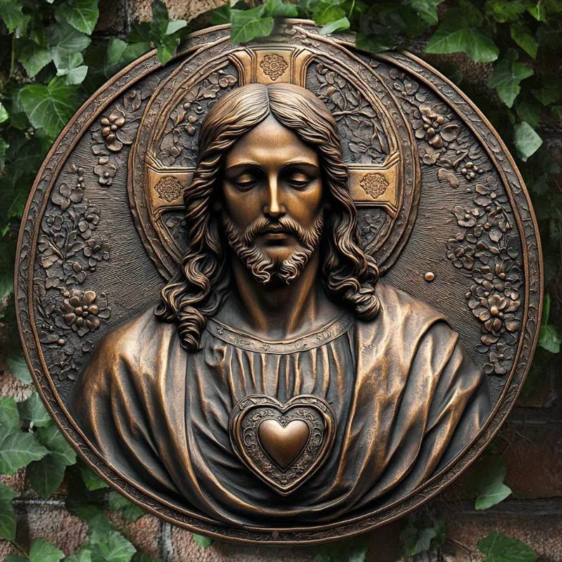 Decorative Jesus Theme Aluminum Round Wreath Sign Flat 2D Metal Wall Art for Home Office Ideal for Christmas Wall Decor