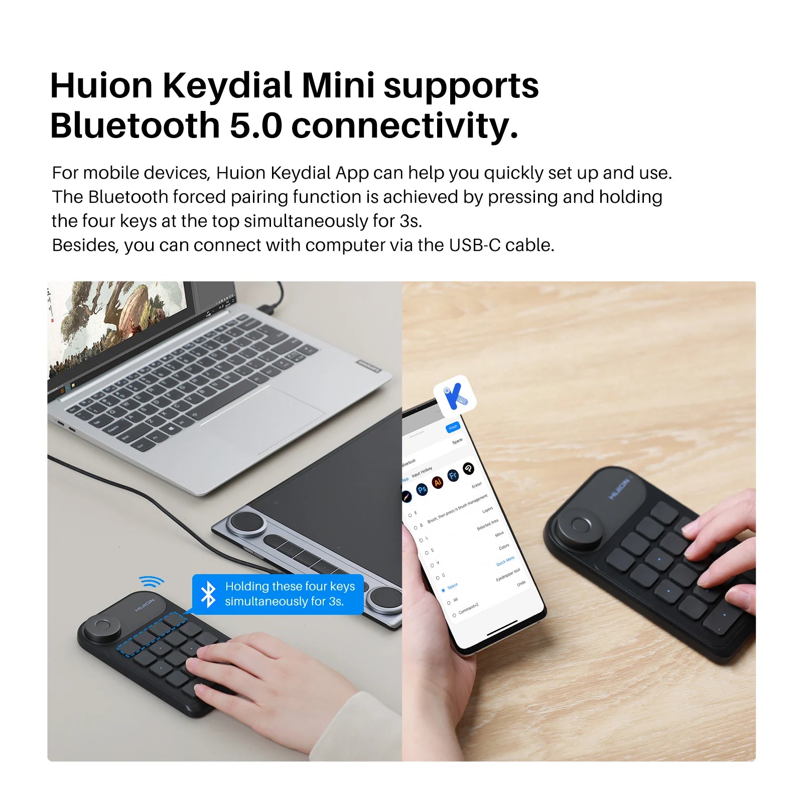 Huion K20 Keydial mini Keyboard for Drawing Tablet PC and Phone,18 Keys Keyboard + Dial Controller,Upgraded version