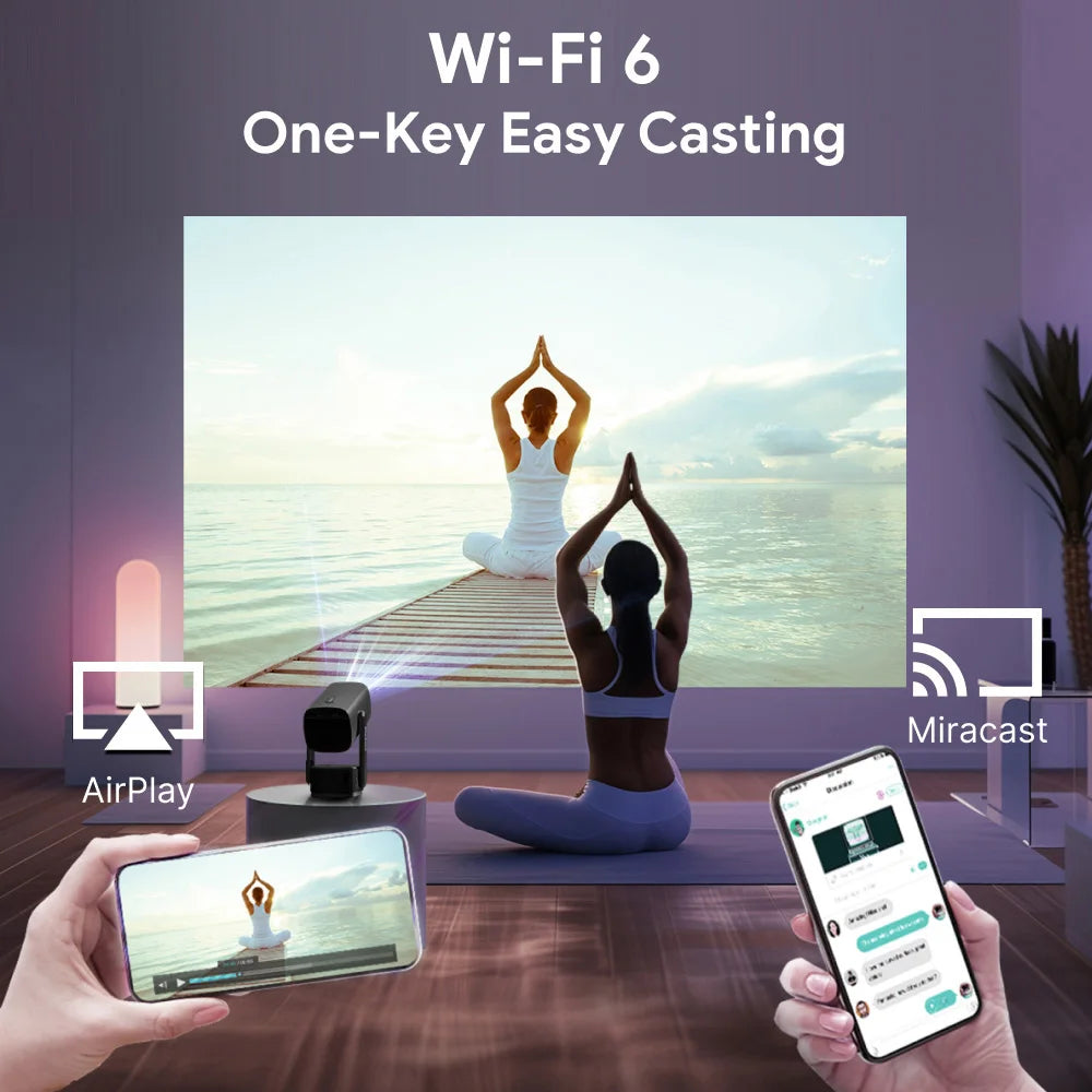 SkyEcho Mini Projector 1080P Home Theater 4K Video Projector Android OS 150’’ Projection Size WiFi Bluetooth 5.2 Smart