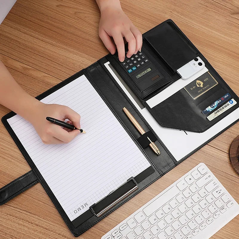 A4 Leather Executive Portfolio Folder for Document Business Desk Organizer File Filing Document Holder Clipboard Office