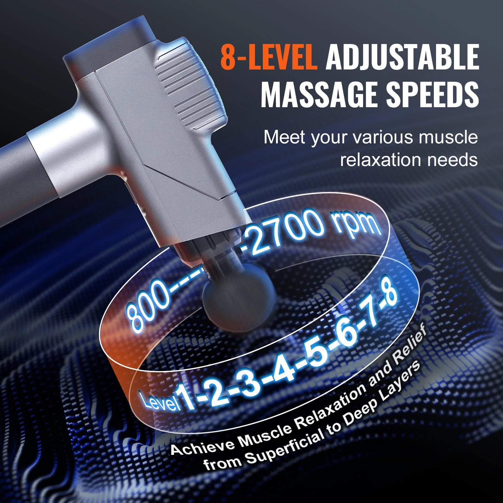 SucceBuy Massage Gun Deep Tissue Percussion Muscle Massager for Athletes w/ 8 Speed Levels 6 Massage Heads 16V 2500mAh