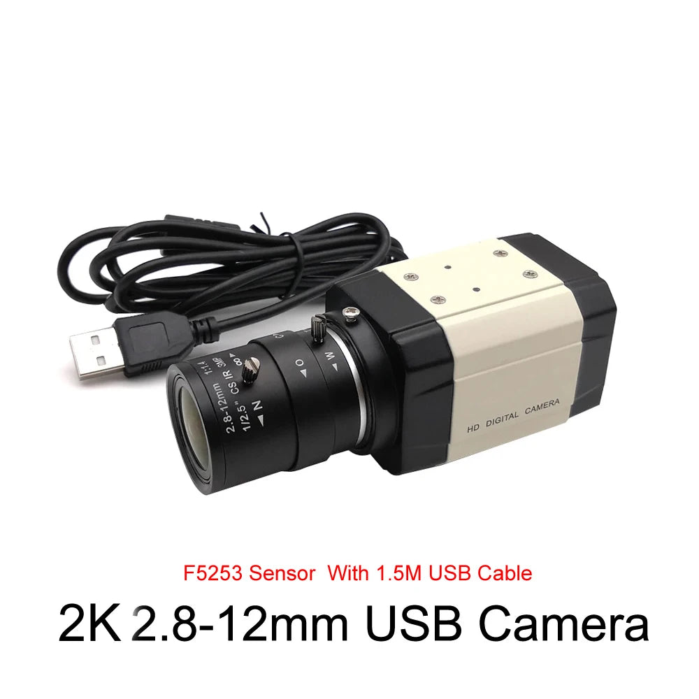Industrial 5MP USB Webcam 30fps IMX335 With 2.8-12m/5-50mm Varifocal CS Lens 2K 4MP F5253 Usb Camera OTG UVC Plug