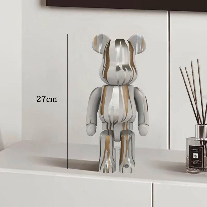 27cm Graffiti Bear Statue Paint Block Bear Decor Resin Desktop Ornaments Home Decoration Living Room Bear Floor