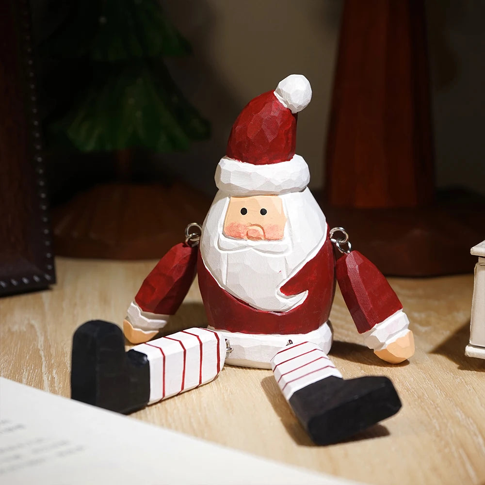 Christmas Decorations Snowman Santa Claus Handcrafted wood carving Home decorations desk accessories decor Handmade