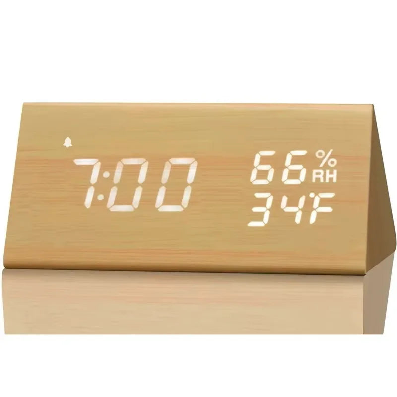 Wooden Alarm Clock Clock LED Time Display USB Charger Humidity and Temperature Detection Digital Alarm Clock