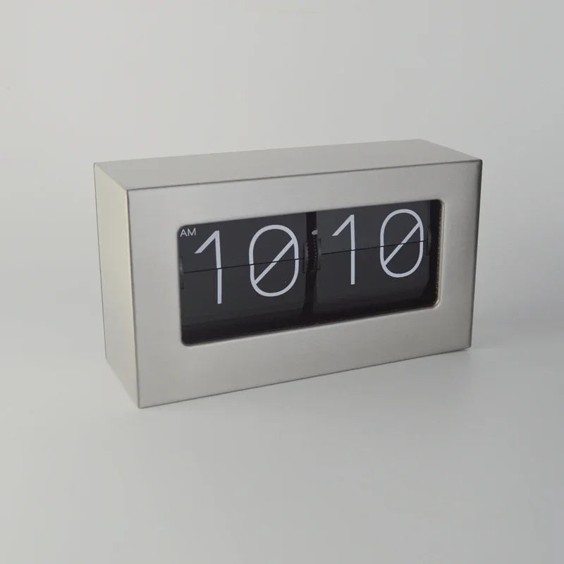 Metal Silver Flip Clock Large Table Clock Luxury Desk Clock Silent Office Interior Desktop Clocks Tabletop Bedroom