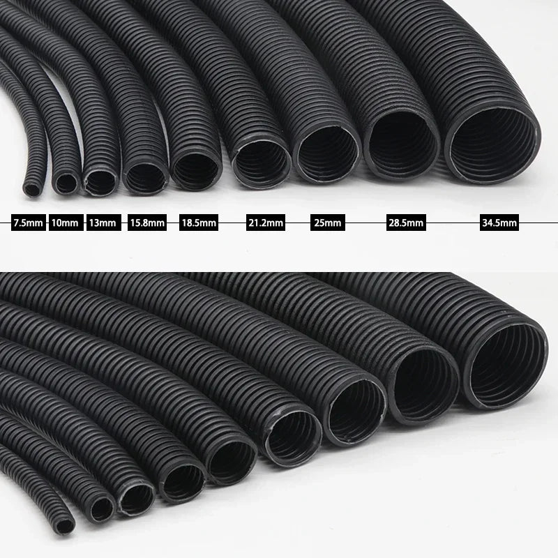 7.5mm-34.5mm Black PP Insulated Corrugated Pipe Wire Hose Plastic Corrugated Pipe Car Cable Heat Resistant Protective
