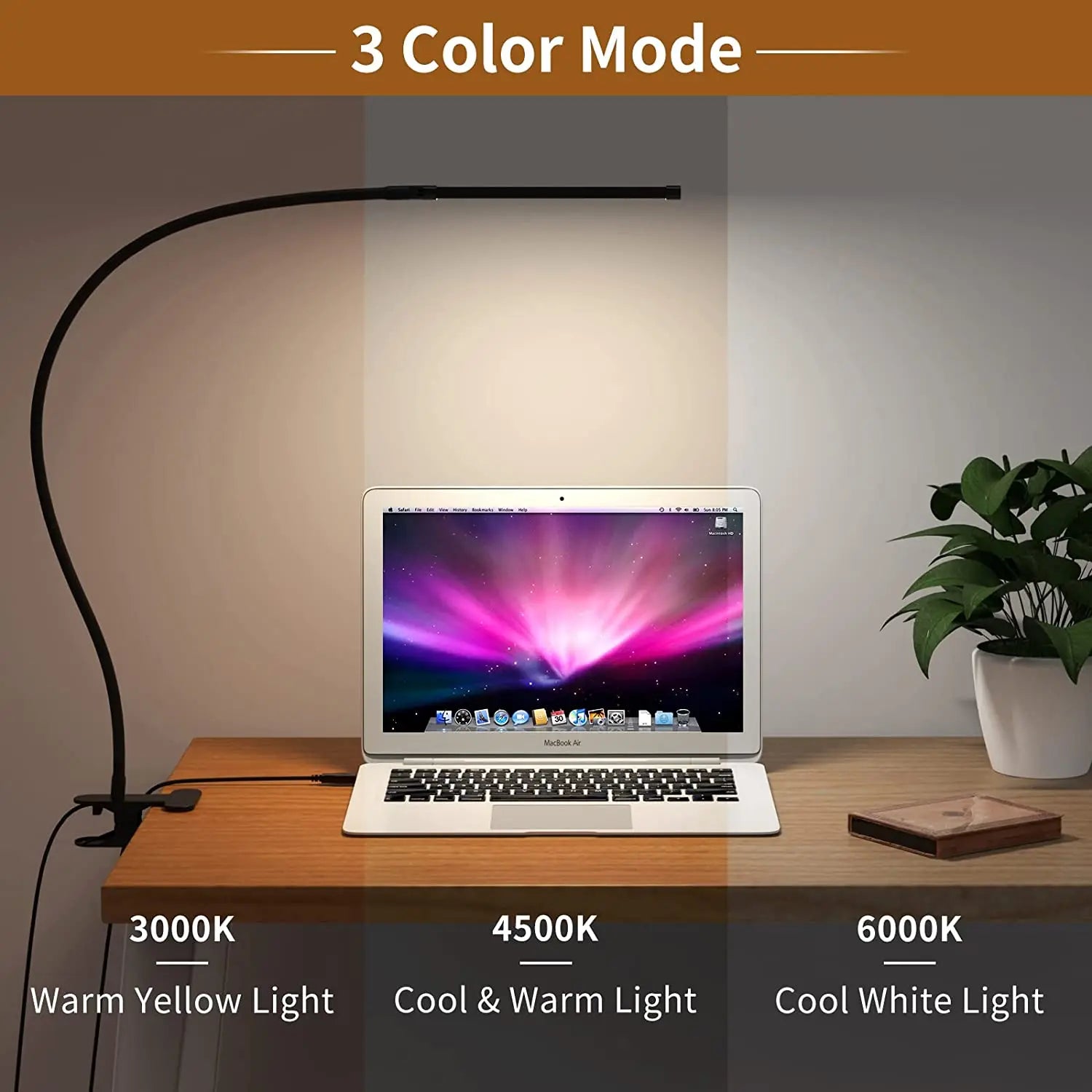 10W LED Desk Lamp with Clamp Dimmable Clip on Reading Light 10 Brightness Level 3 Lighting Modes Flexible Study Table