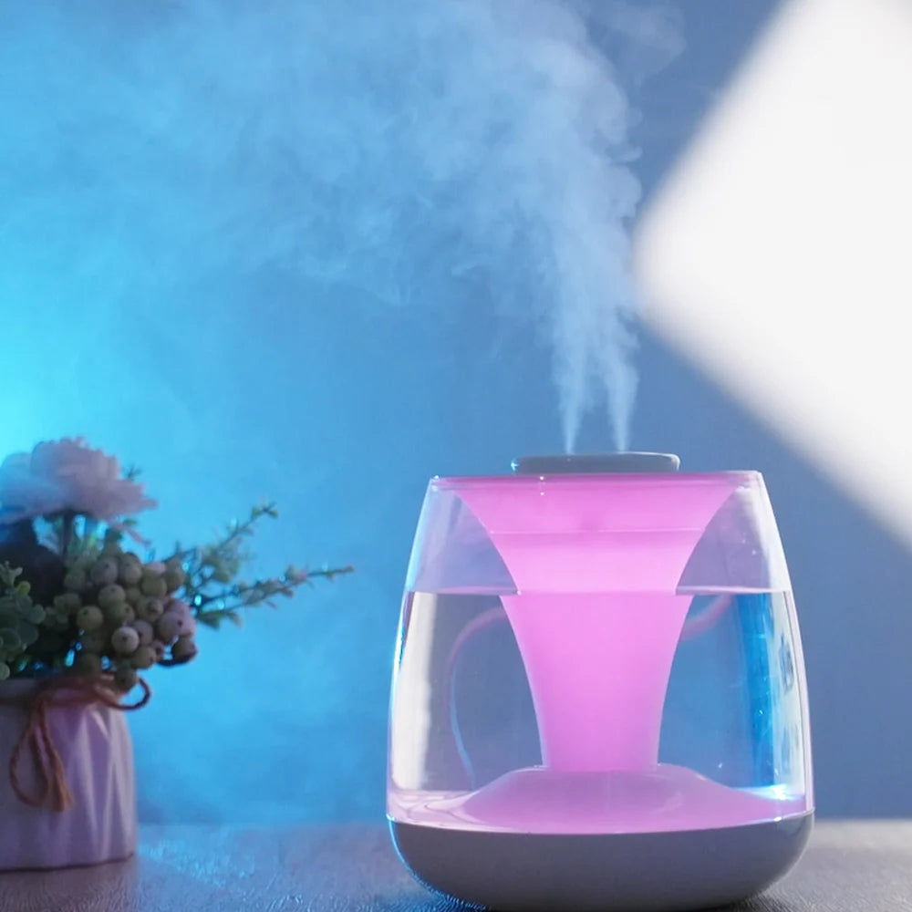 Large capacity dual spray humidifier mute digital display humidity household bedroom color atmosphere light