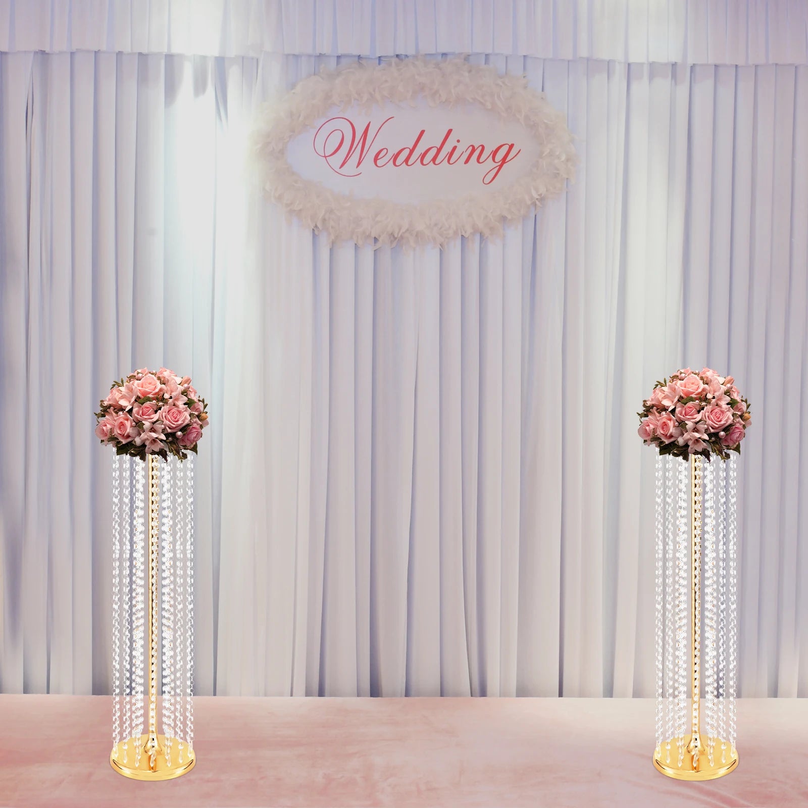 2 Pcs 90cm Wedding Centerpieces Flower Vases Acrylic Crystal Gold Vase Metal Flowers Stand for Party Tables Decorations
