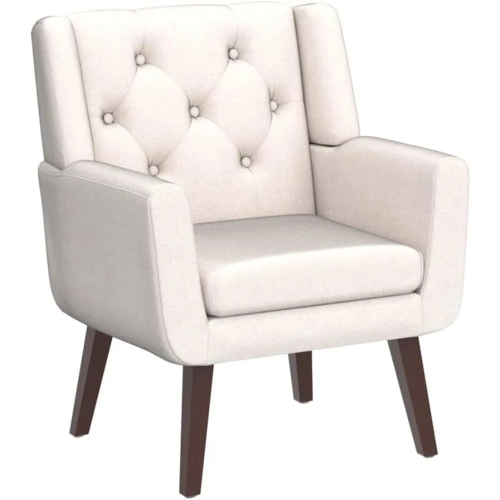Accent Chair Button-Tufted Upholstered Living Room Chairs Comfy Reading Mid Century Modern with Linen Fabric Loung