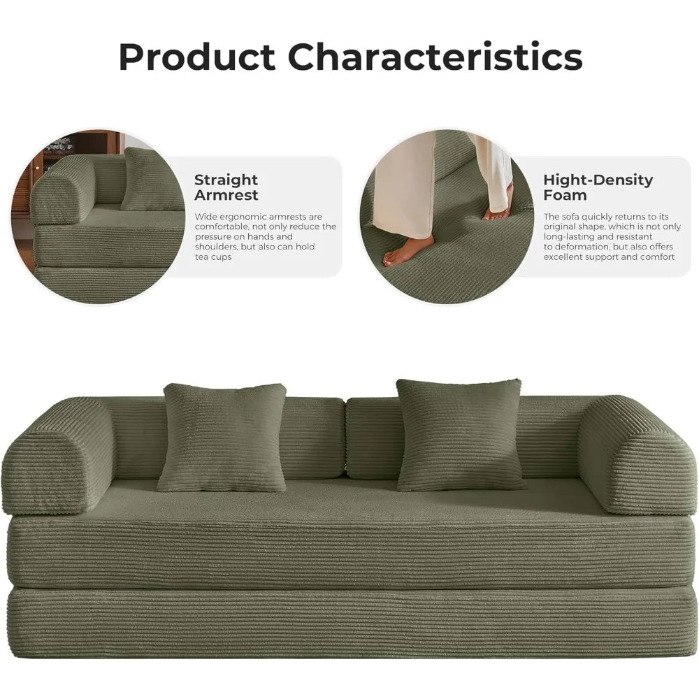 79’’ Compression Sofa Convertible Sleeper Sofa Bed Couch Bed with Fixed-Shape Frame Corduroy Floor Sofa Couches