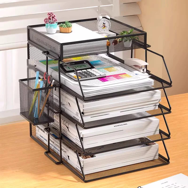 Office A4 Paper Desk Organizer Document File Letter Book Brochure Filling Tray Rack Shelf Carrier Metal Wire Mesh