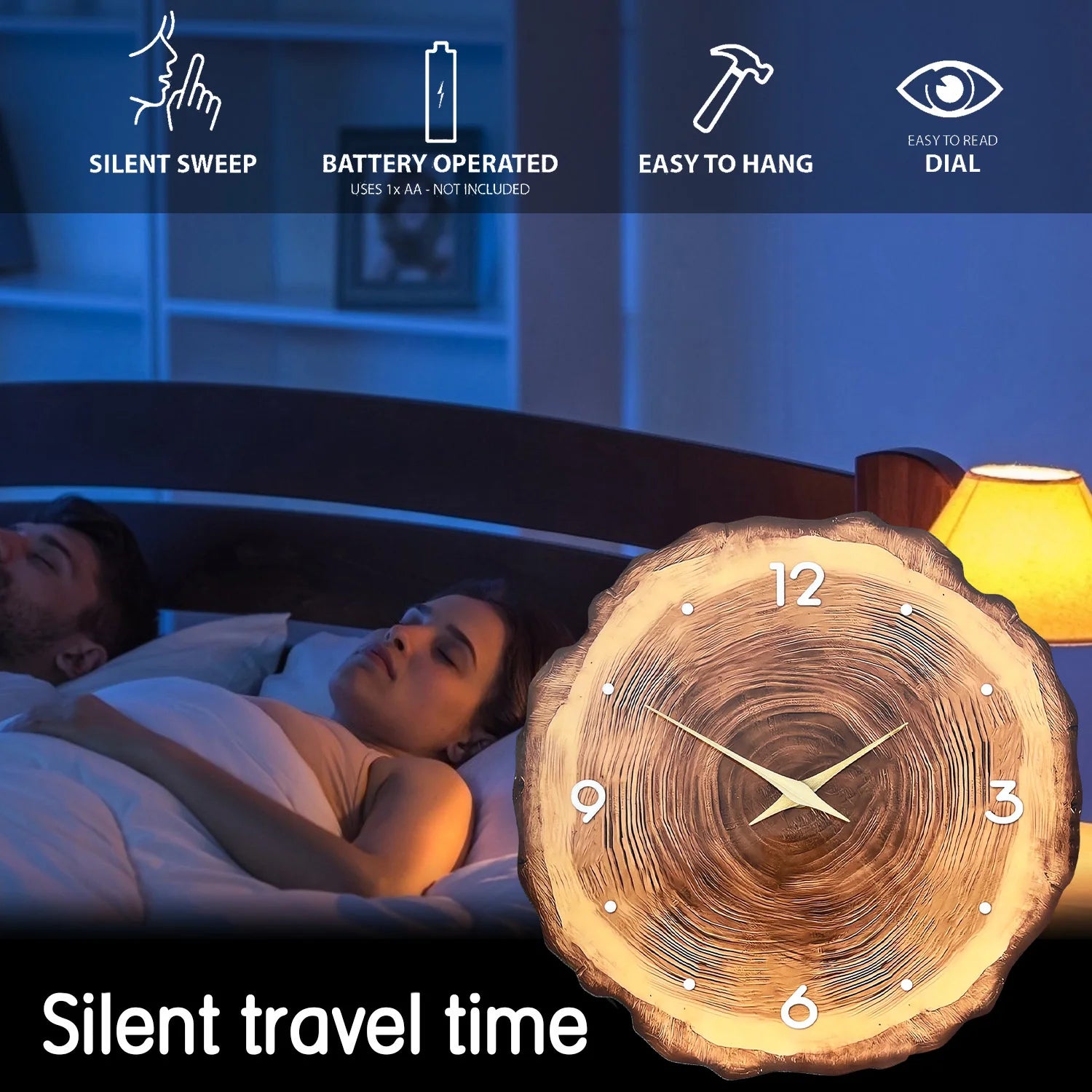 1pc wooden ring veneer wall clock flat wood cross section texture pattern solid wood pointer design wall clock silent