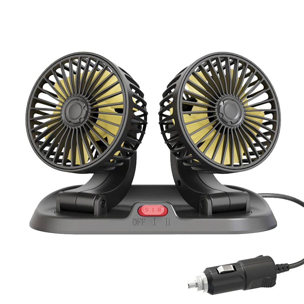 5/12/24V Auto Cooler Dual Head Mini Automobile Vehicle Fan 360 Rotatable 2 Speed USB for Car Truck SUV RV Cranes - 12V