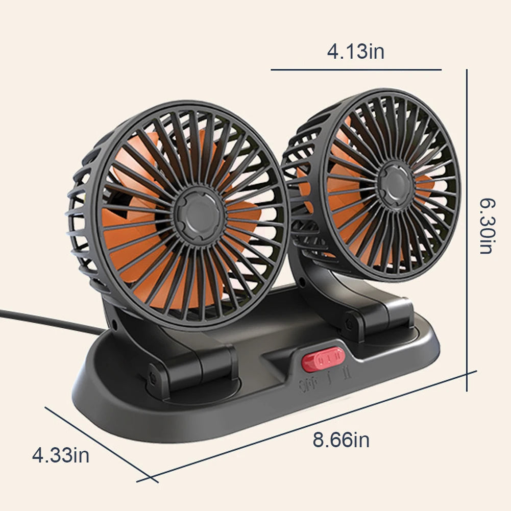 5/12/24V Auto Cooler Dual Head Mini Automobile Vehicle Fan 360 Rotatable 2 Speed USB for Car Truck SUV RV Cranes