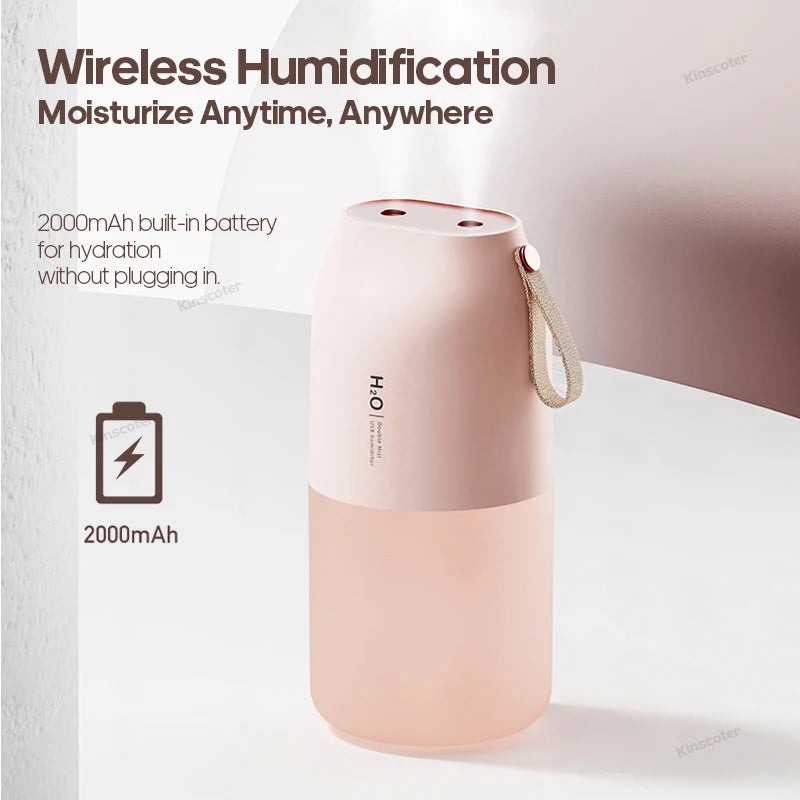 KINSCOTER Ultrasonic Air Humidifier 300ml 2000mAh Battery USB Sprayer Diffuser Releases Smooth Water Mists for Home