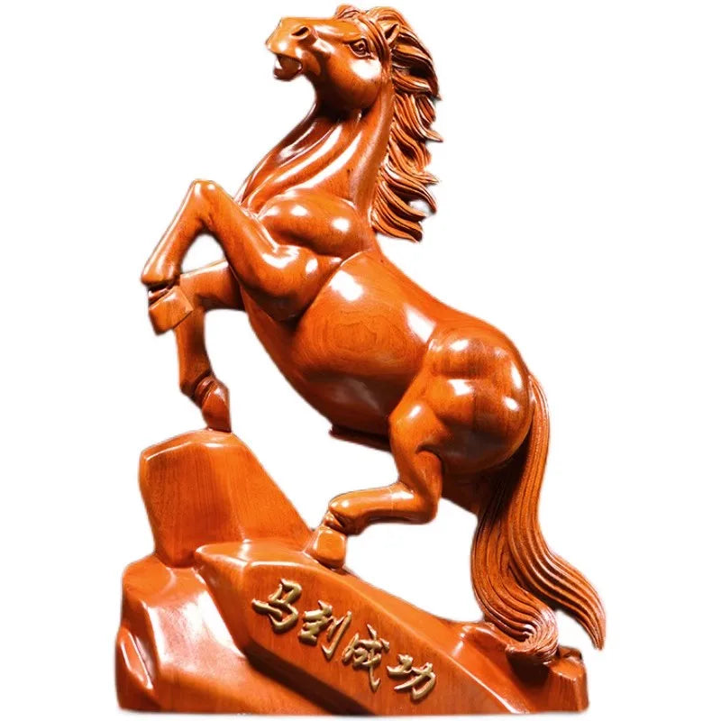 Rosewood Carved Horse Statue - Wealth Lucky Zodiac Horse Decor for Home/Office Desk Chinese Feng Shui Craft Gift