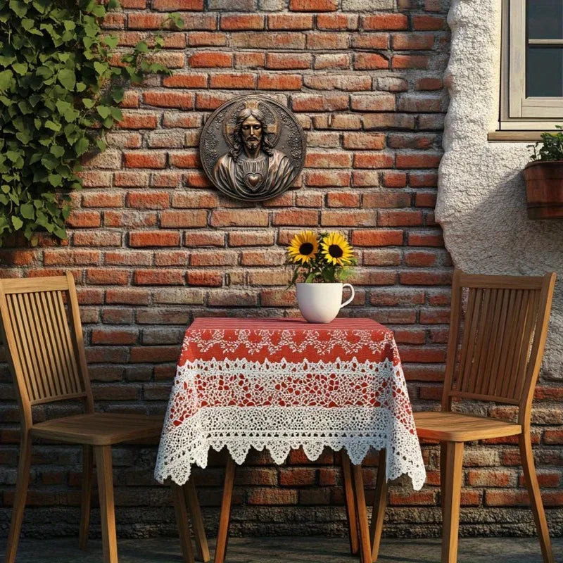 Decorative Jesus Theme Aluminum Round Wreath Sign Flat 2D Metal Wall Art for Home Office Ideal for Christmas Wall Decor