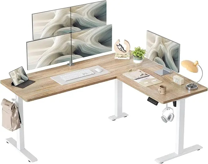 L Shaped Standing Desk Adjustable Height Electric Corner Standing Desk 63 x 55 inch Sit Stand Computer Table with Cable