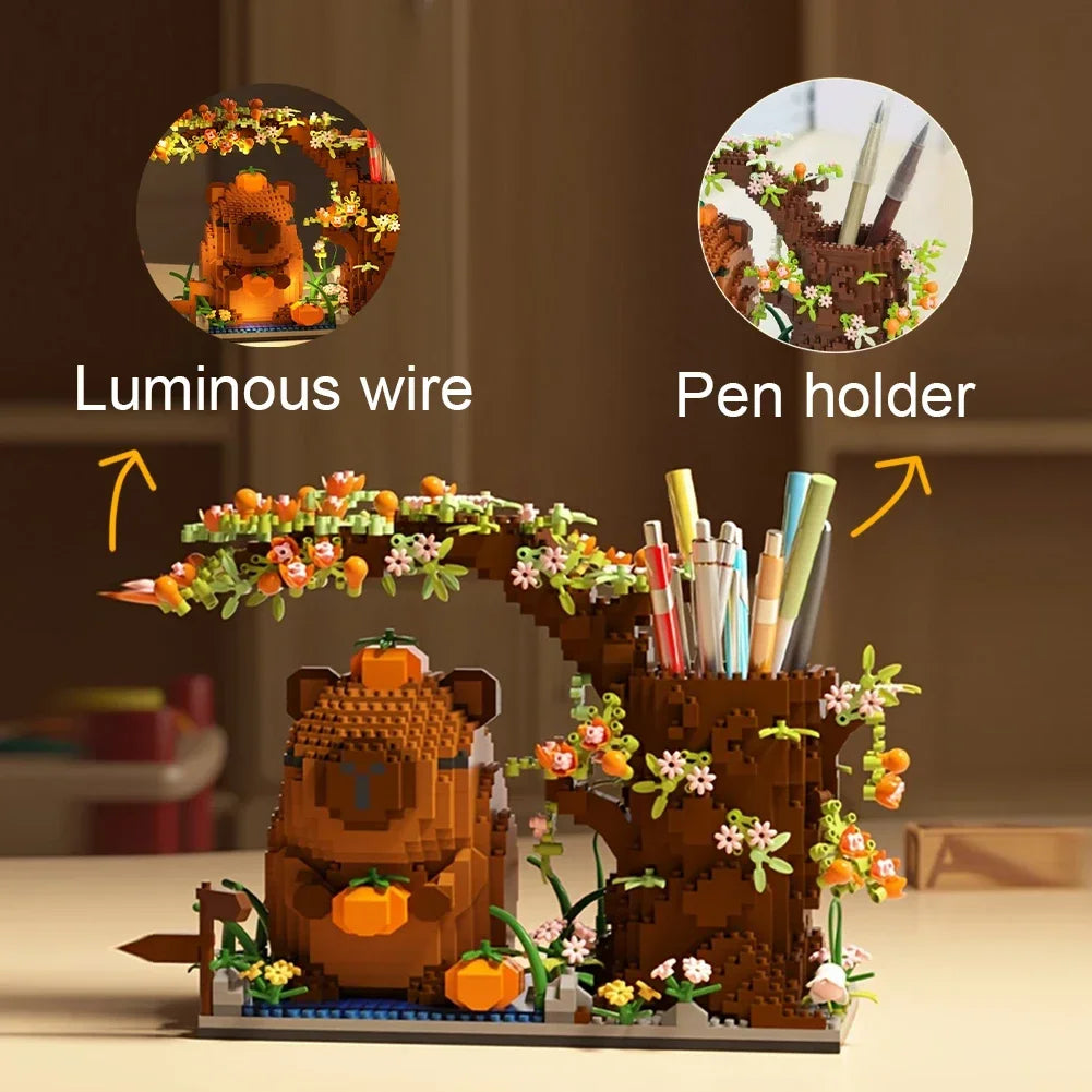 Kapibara Pen Holder Building Particle Puzzle Set for Girls Teens Adult Creative DIY Craft Gift for School Student