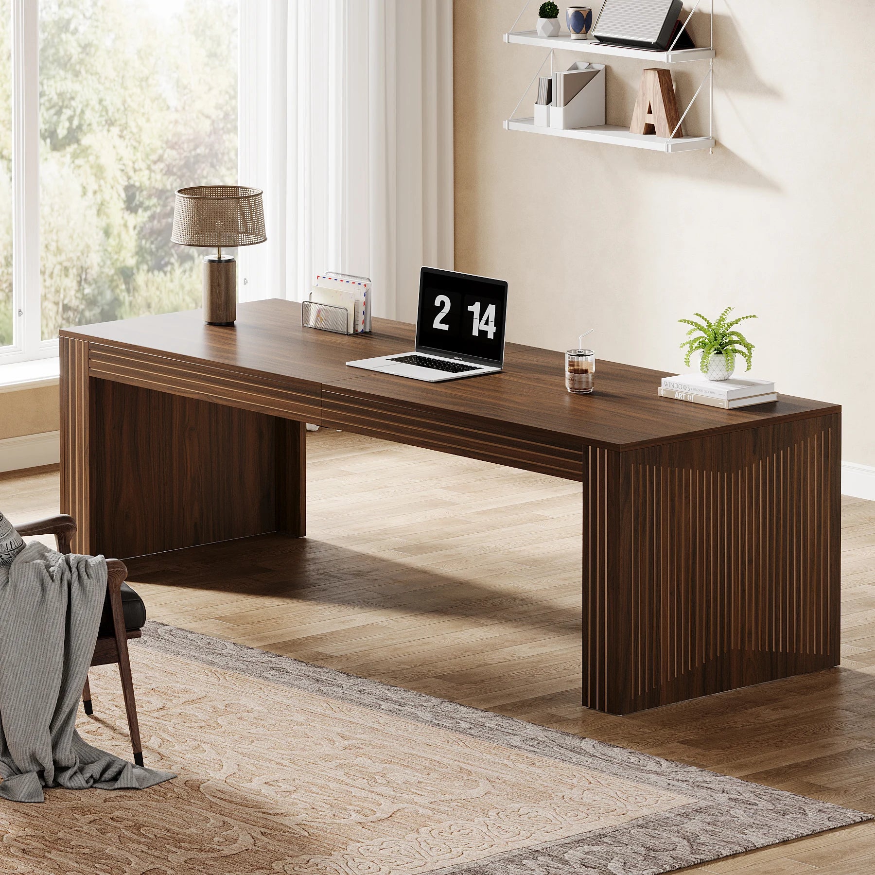 Tribesigns 79-Inch Extra Long Desk Two Person Double Desk for Home Office Wooden Long Computer Desk Writing Table