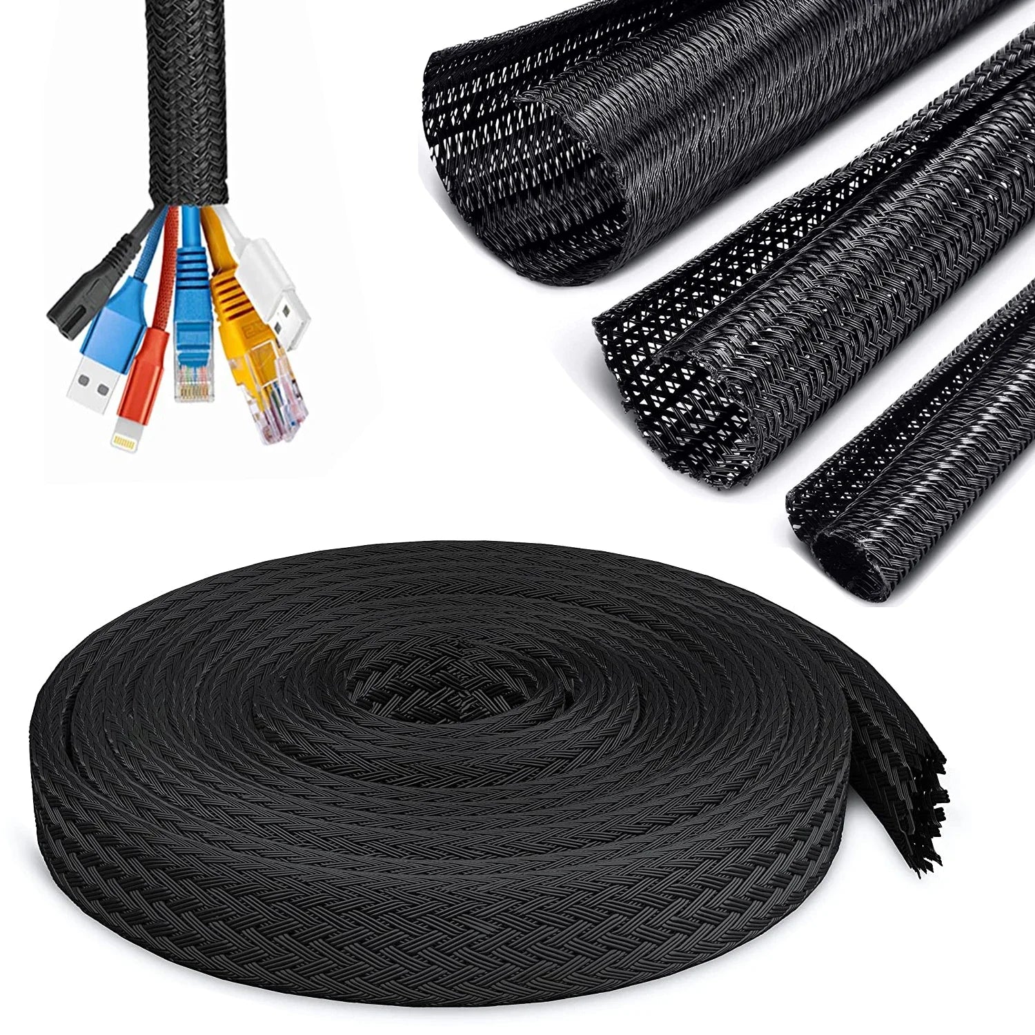 1/2/4pcs 1/5m Braided Expandable Cable Sleeve 3-38mm Flexible Self Closed Insulated Wrap Pipe Tube Line Protector Wire