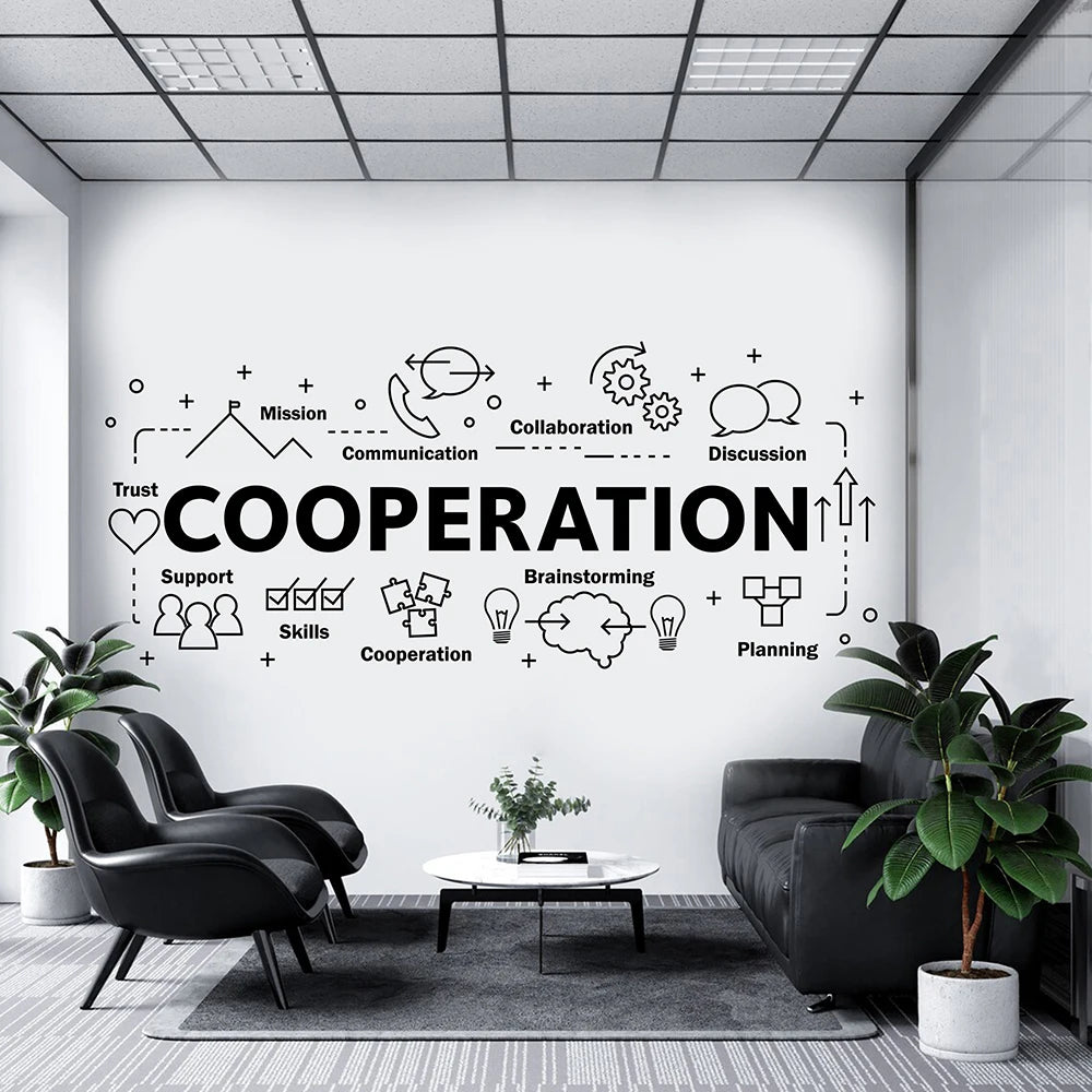 Large Cooperation Teamwork Office Wall Sticker Decal Success Inspirational Motivational Quote Trust Skill Office Decor