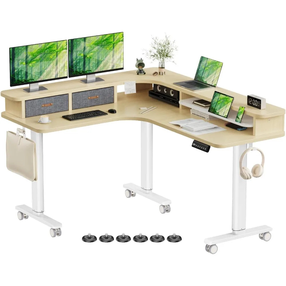 Electric L Shaped Standing Desk with Drawers 63’’ x 55’’ Corner Standing Desk Adjustable Height Stand Up Home Office