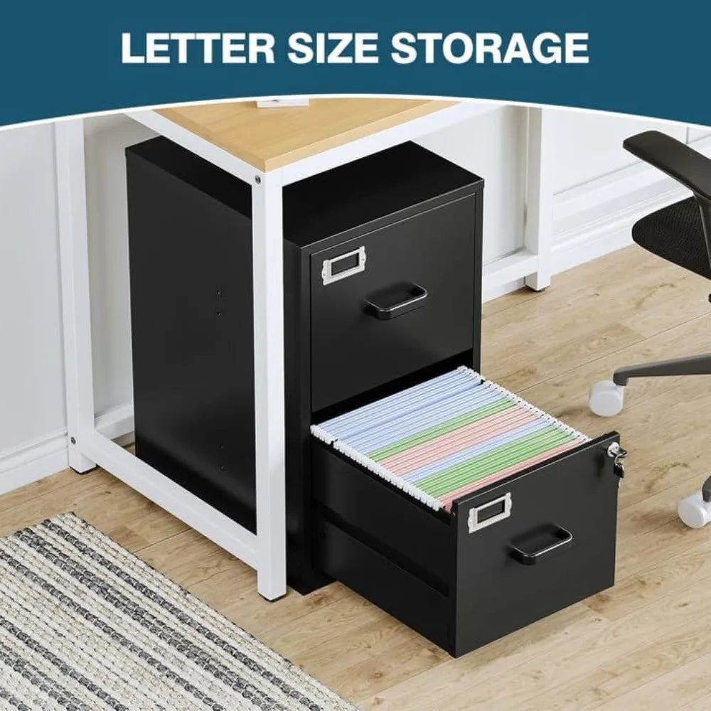 2 Drawer Filing Cabinet with Lock Metal Vertical File Cabinets for Home Office Lockable File Storage Cabinets Under Desk