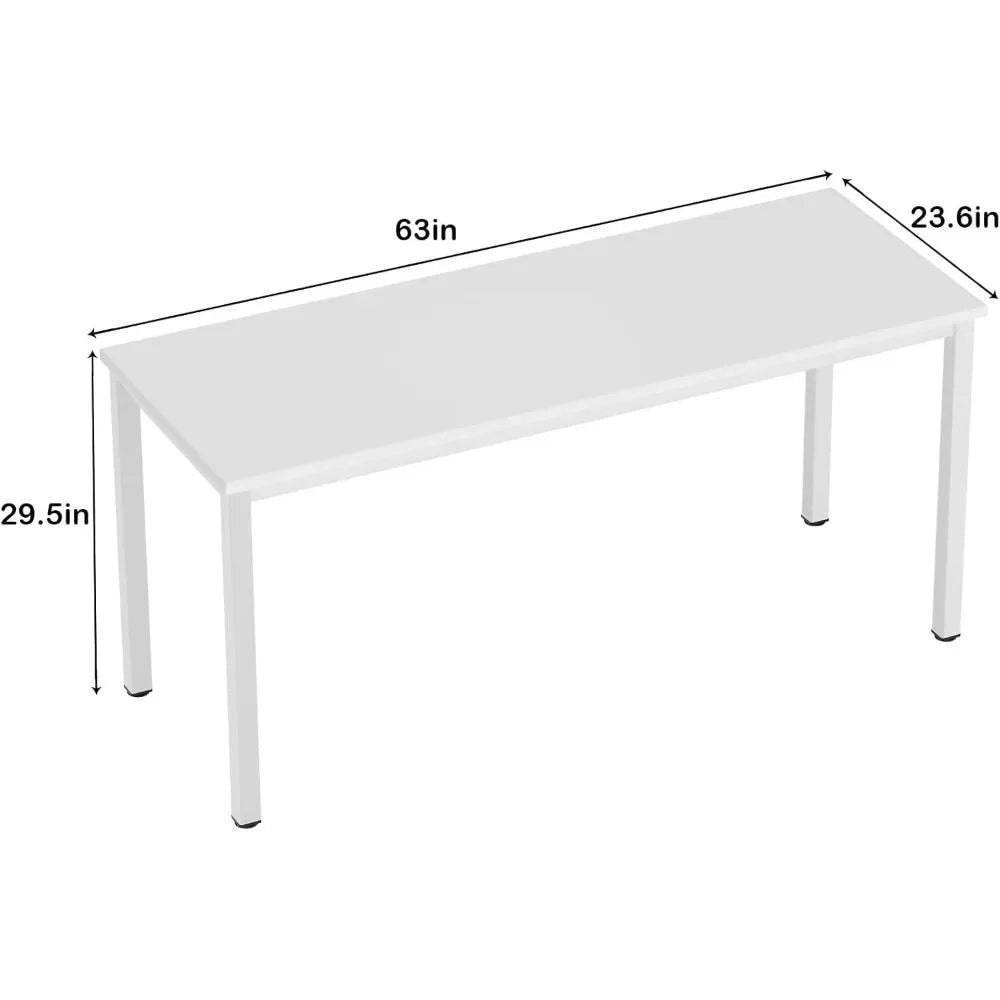 63 Inch Large Computer Desk - Modern Simple Style Home Office Gaming Desk Basic Writing Table For Study Student White