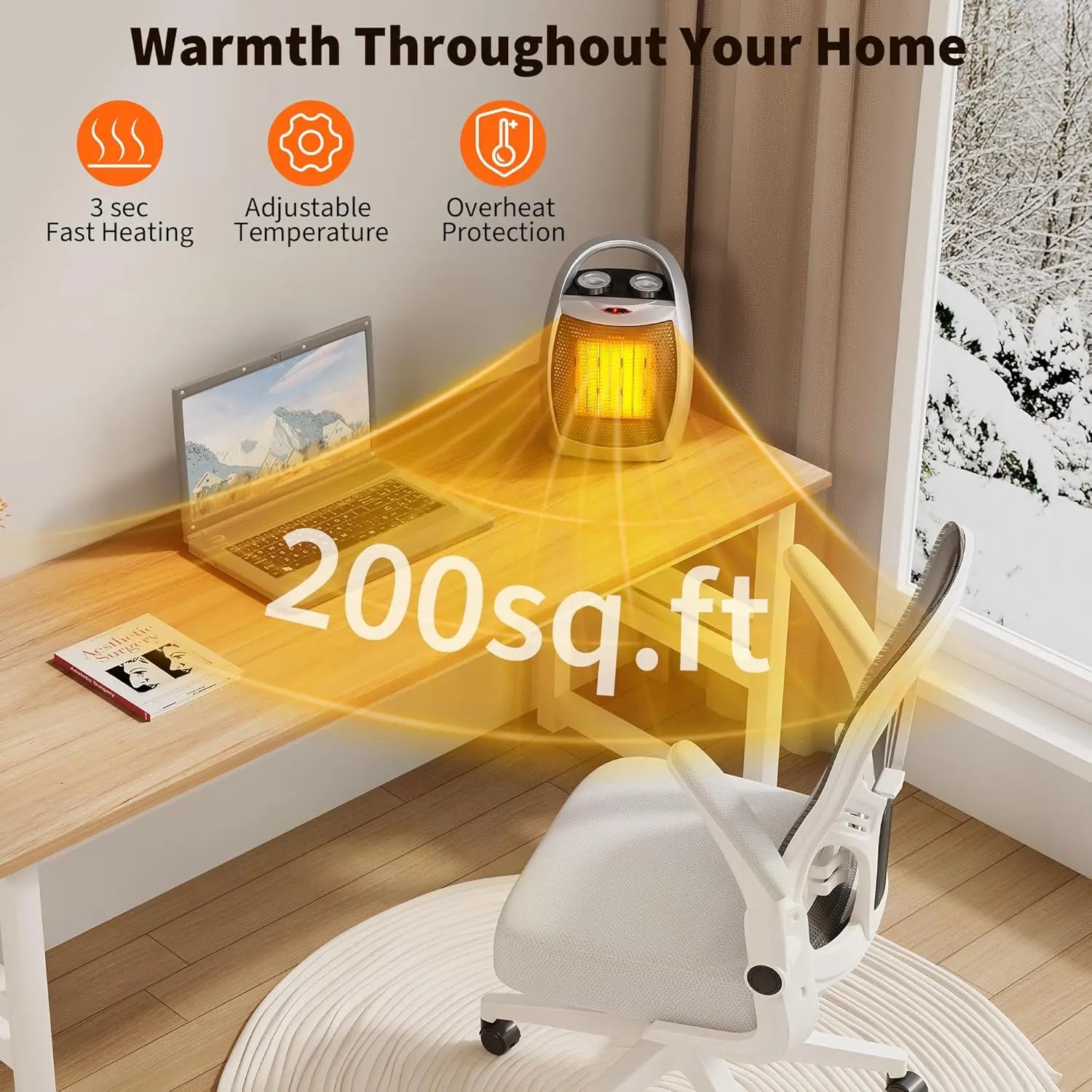 Portable Electric Space Heater for Office/Home - 1500W/750W Thermostat Heater & Fan Safe Quiet 45dB Max Tip-Over