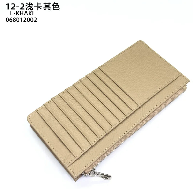 Large Capacity Long Zipper Card Holder Custom Letters Genuine Leather Men Credit Card Wallet Business Women Phone