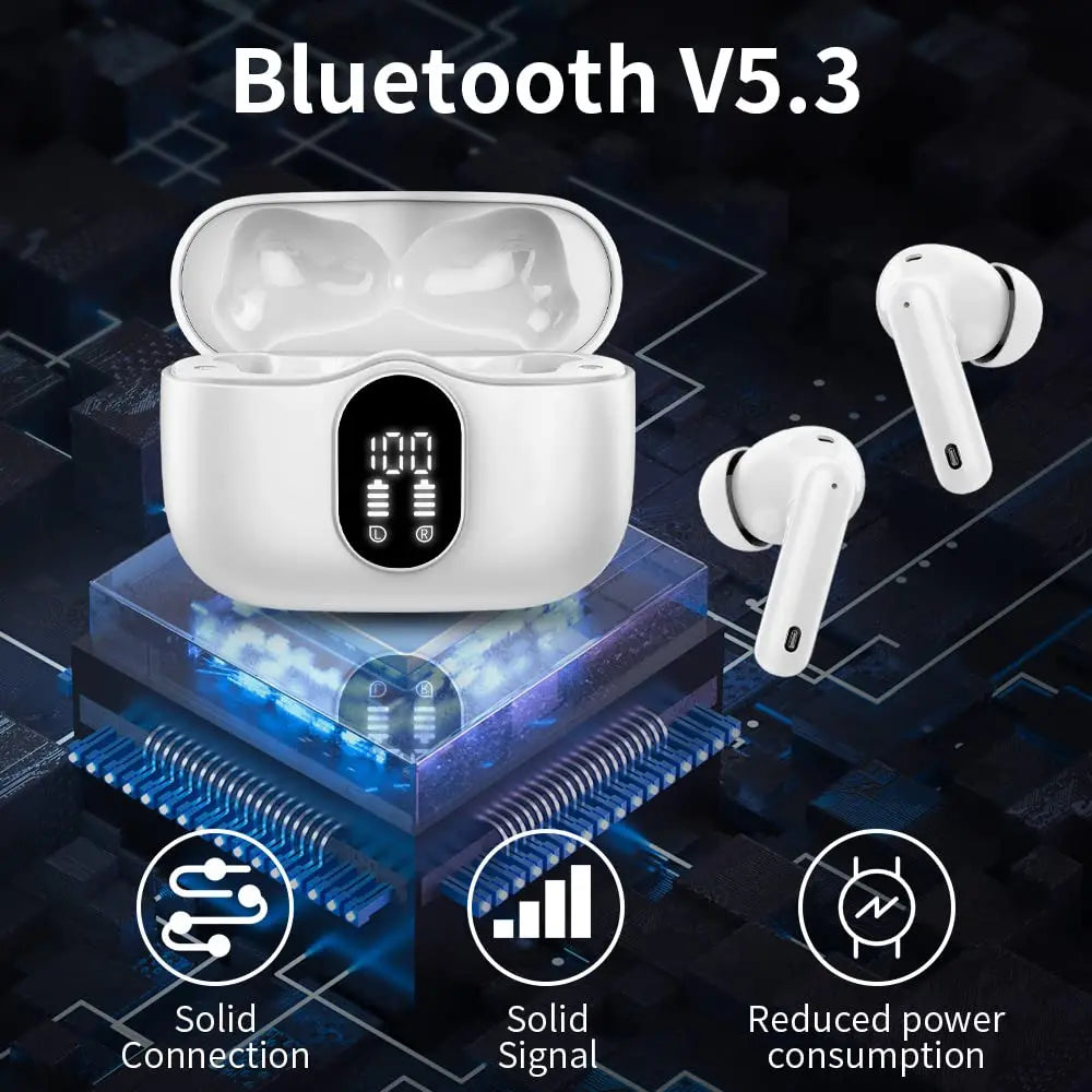 Wireless Earbuds with Bluetooth 5.3 In-Ear Headphones Featuring 4 ENC Mics and 36 Hours of Playtime LED Display