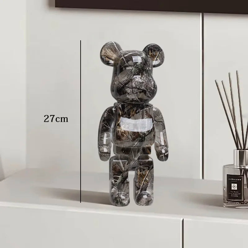 27cm Graffiti Bear Statue Paint Block Bear Decor Resin Desktop Ornaments Home Decoration Living Room Bear Floor