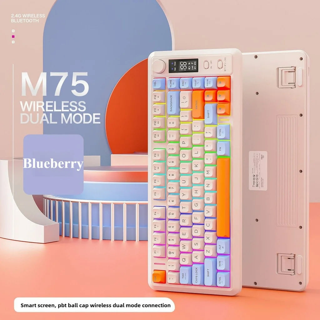 FREE WOLF M75 82-Key Compact Wireless Gaming Keyboard - Dual Mode (Bluetooth/2.4G) RGB Backlit OLED Display Large