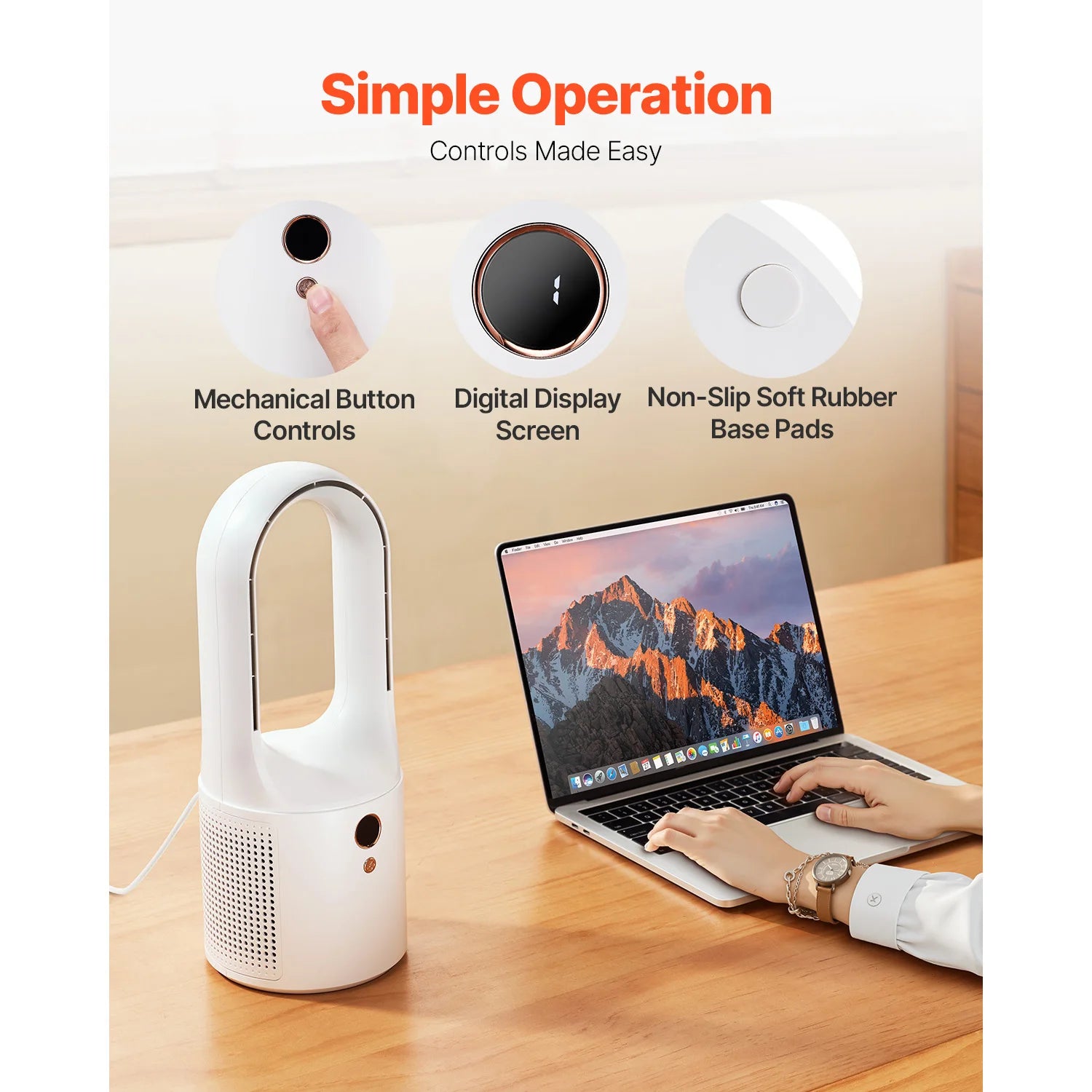 SucceBuy Desk Fan Bladeless 12.99 In Kids-Friendly Personal Portable Desk Fan 6-Speed USB Quiet Cooling Small Tower Fan