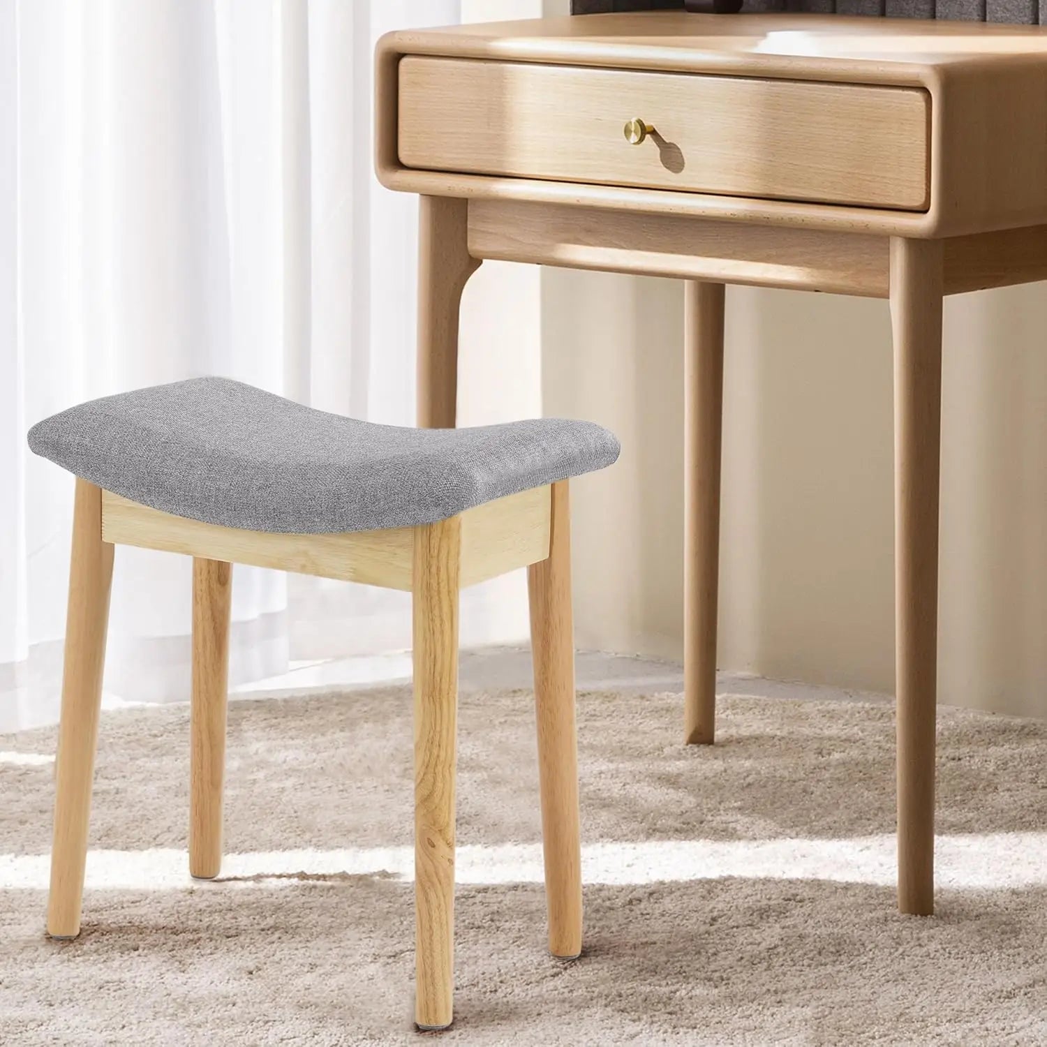 Vanity Stool Vanity Chair 18 Inch- Stool Chair Wood Legs Modern Piano Bench Makeup and Foot Stool for Bedroom.