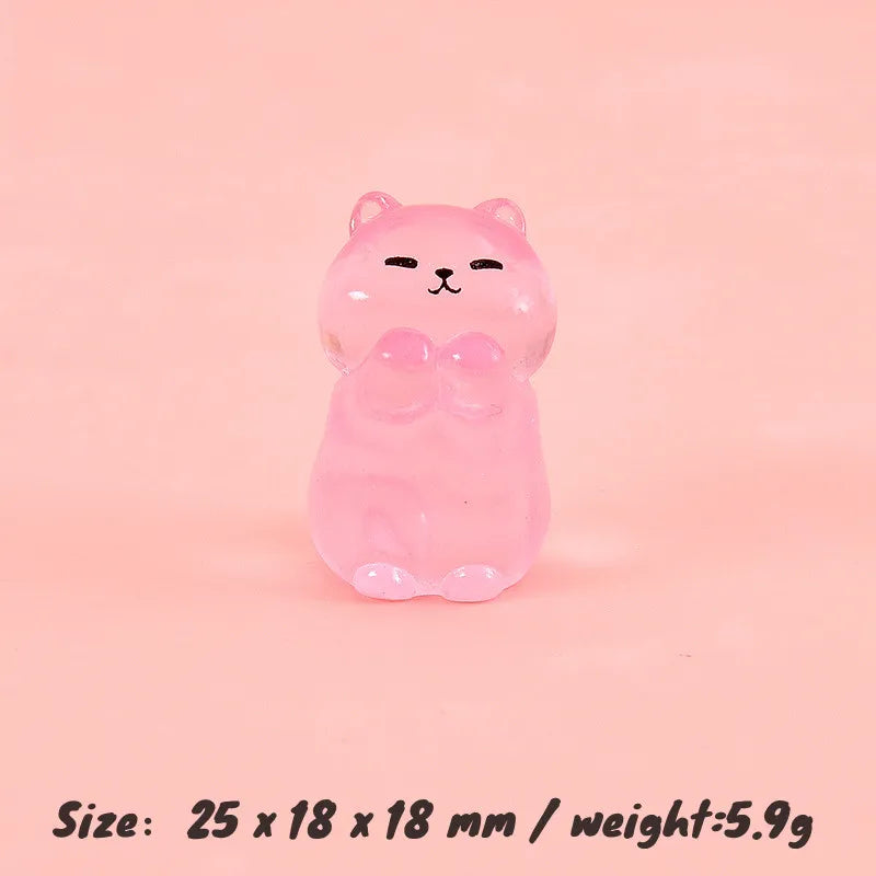 7PCS Mini Lucky Cat Glow At Night Kawaii Home Decor Luminous Cute Cats Miniature Figurine Desk Decoration DIY