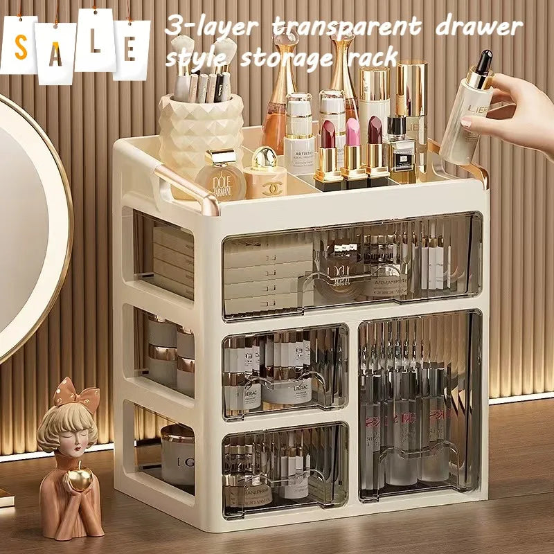 3-layer Minimalist High-end Cosmetics Storage Box Desktop Style Skincare Drawer Style Storage Cabinet Washbasin Storage