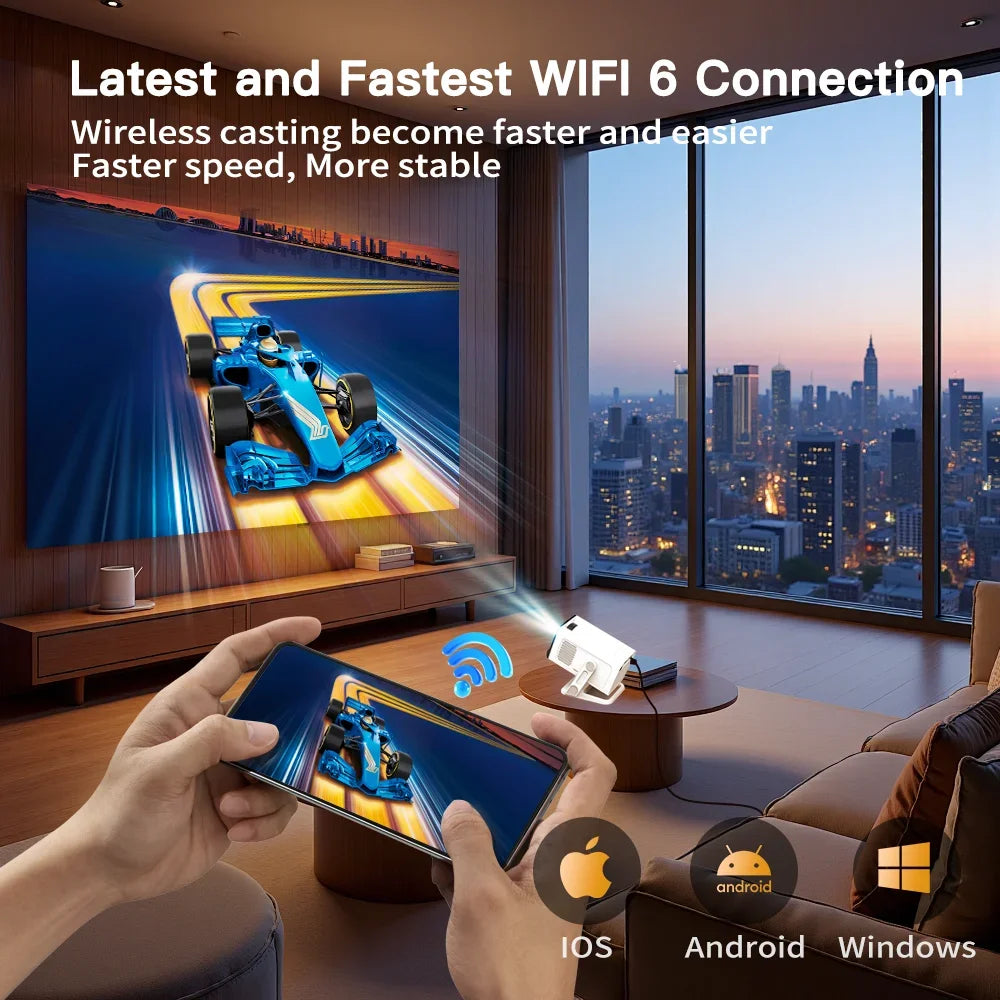 LynCast 4K Smart Home Projector with Wifi6 BT5.4 Portable Projector Android 11.0 Auto Keystone 180° Flexible BeamerHome