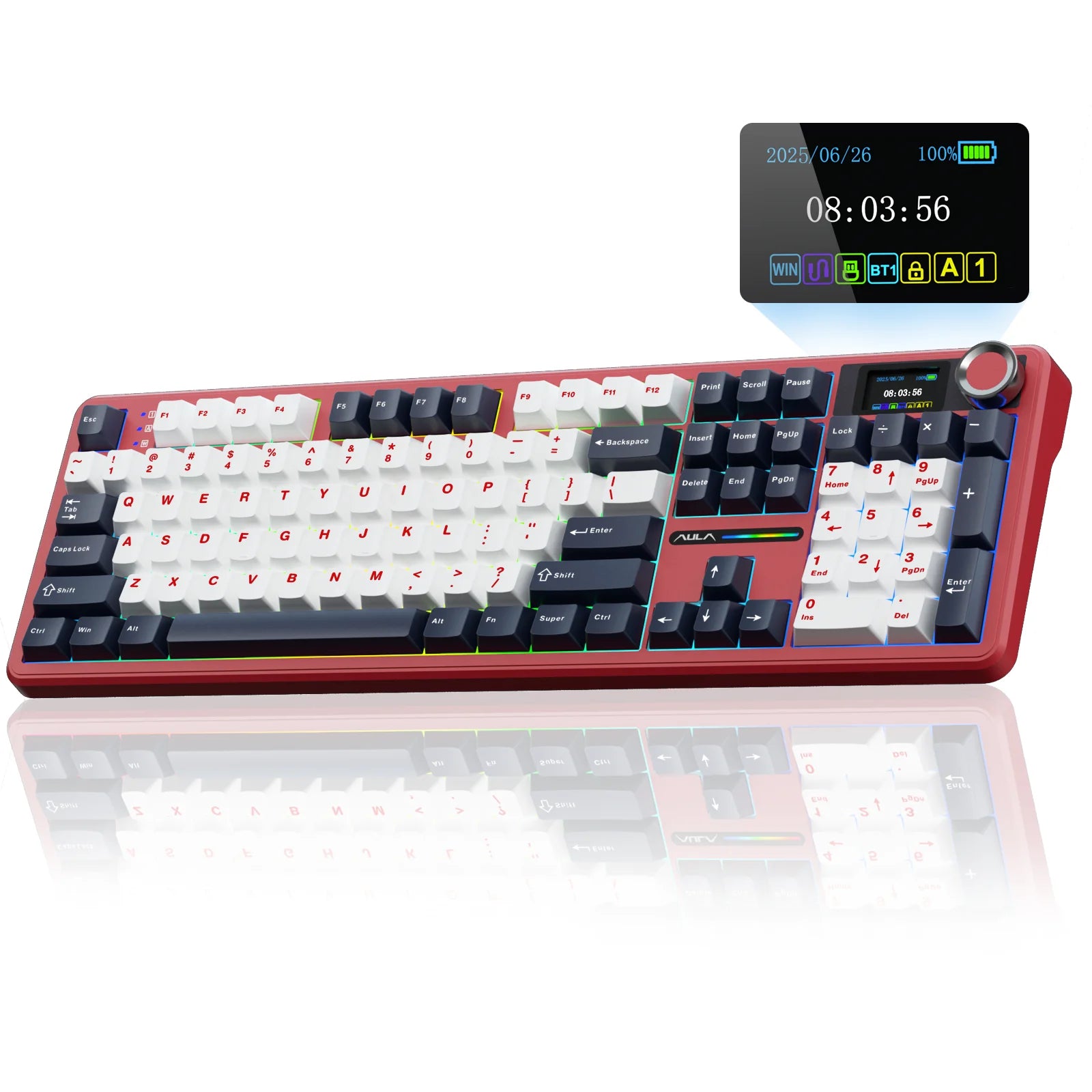 AULA F108pro Wireless Bluetooth Keyboard Macro Gaming keyboard Gasket Hot-swap Full Size Keyboard with TFT Smart