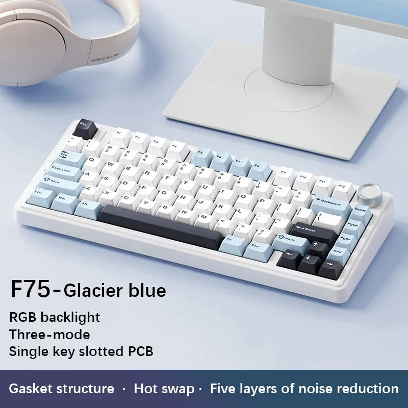 AULA F75 2.4G Wireless/Bluetooth/Wired Gaming Mechanical Keyboard RGB Customized 75% Layout Cherry Profile Gasket